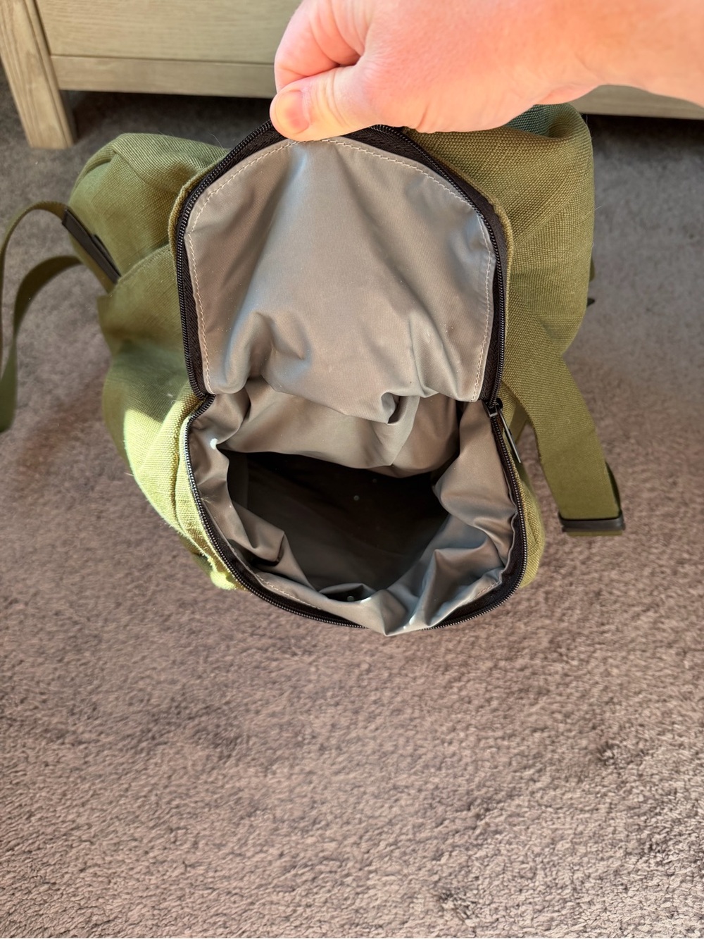 Away Olive Canvas Duffel Bag with Black Accents - Picture 5 of 6